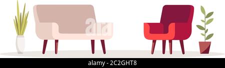Sedia rossa e divano rosa semi piatto RGB immagine vettoriale colore Illustrazione Vettoriale