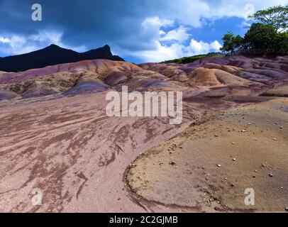 Sette terra colorata su Chamarel, più popolari Maurizio meta turistica, Africa Foto Stock