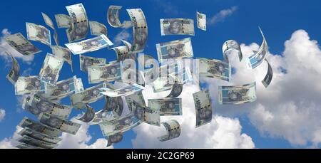 Flying South African Rand (isolato con percorso di clipping) Foto Stock