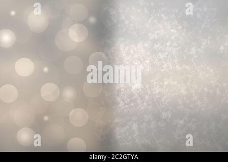 Abstract gradiente festoso grigio argento bokeh texture di sfondo con telaio per design e bokeh luci. Bello sfondo con spazio per Natale, Foto Stock
