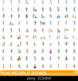 100 persone set di icone. Cartoon illustrazione di un centinaio di persone icone set di vettore isolato su sfondo bianco Illustrazione Vettoriale