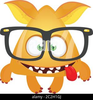 Mostro di cartone animato divertente con occhiali. Illustrazione vettoriale Illustrazione Vettoriale