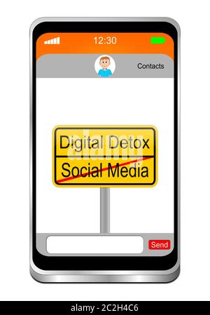 Smartphone decorativo con Digital Detox - Social Media Sign - illustrazione 3D Foto Stock