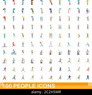 100 persone set di icone. Cartoon illustrazione di un centinaio di persone icone set di vettore isolato su sfondo bianco Illustrazione Vettoriale