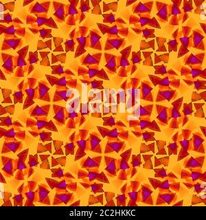 Triangoli regolari senza cuciture motivo giallo arancio rosso marrone viola porpora Foto Stock