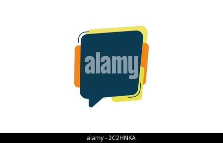 Vettore di parlato verde blu o bolla di chat o palloncino con forme sbiadite di giallo e arancione e linee isolate su uno sfondo bianco. Illustrazione Vettoriale