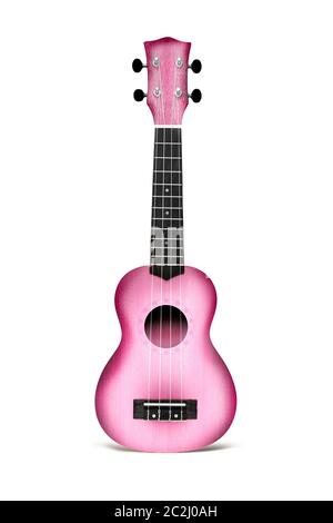 La chitarra ukulele rosa isolato su sfondo bianco Foto Stock