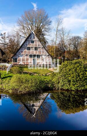 La casa 'Altländer' dal 1733 da Huttfleth nel 'museo all'aperto sull'isola' a Stade Foto Stock