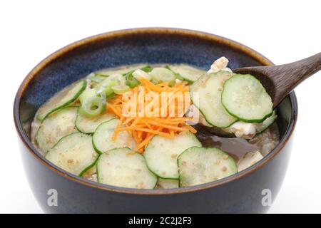 Zuppa di miso fredda di hiyajiru giapponese su sfondo bianco Foto Stock