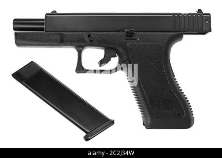 Immagine isolata di una pistola Glock 17 su sfondo bianco Foto Stock