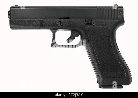 Immagine isolata di una pistola Glock 17 su sfondo bianco Foto Stock