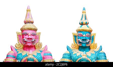 Twin statua gigante rosso e verde della Thailandia, luogo pubblico Foto Stock