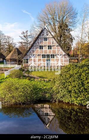 La casa 'Altländer' dal 1733 da Huttfleth nel 'museo all'aperto sull'isola' a Stade Foto Stock