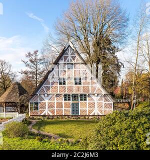 La casa 'Altländer' dal 1733 da Huttfleth nel 'museo all'aperto sull'isola' a Stade Foto Stock