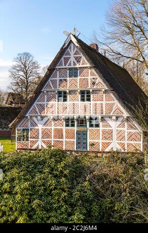 La casa 'Altländer' dal 1733 da Huttfleth nel 'museo all'aperto sull'isola' a Stade Foto Stock