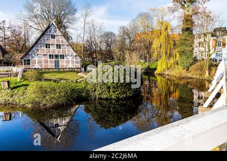 La casa 'Altländer' dal 1733 da Huttfleth nel 'museo all'aperto sull'isola' a Stade Foto Stock