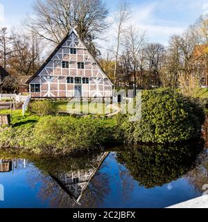 La casa 'Altländer' dal 1733 da Huttfleth nel 'museo all'aperto sull'isola' a Stade Foto Stock