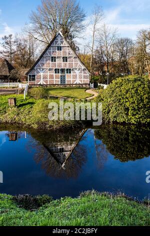 La casa 'Altländer' dal 1733 da Huttfleth nel 'museo all'aperto sull'isola' a Stade Foto Stock