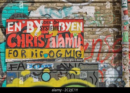 Freetown Christiania è una comunità intenzionale e comune di circa 850 a 1,000 residenti, nel Foto Stock