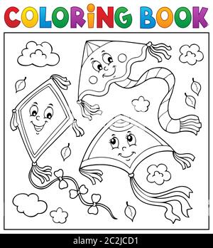 Libro da colorare Happy autunnale aquiloni argomento 2 - illustrazione dell'immagine. Foto Stock