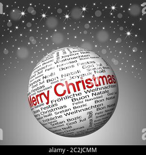 Merry Natale wordnube su sfondo argento lucido - illustrazione Foto Stock
