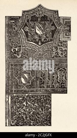 Disegni arabi. Ornamento di un Corano arabo, Biblioteca del viceré del Cairo, antico Egitto. Illustrazione incisa del 19 ° secolo, El Mundo Ilustrado 1880 Foto Stock