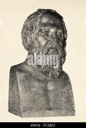 Busto di marmo di Socrate, filosofo greco. Grecia antica. Illustrazione incisa del 19 ° secolo, El Mundo Ilustrado 1880 Foto Stock