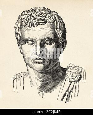 Gnaeus Pompeo Magnus, 106 - 48 a.C. Busto di Pompeo il Grande, leader militare e politico della defunto Repubblica Romana, Roma Antica. Illustrazione incisa del 19 ° secolo, El Mundo Ilustrado 1880 Foto Stock