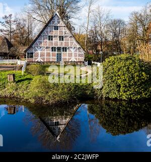 La casa 'Altländer' dal 1733 da Huttfleth nel 'museo all'aperto sull'isola' a Stade Foto Stock