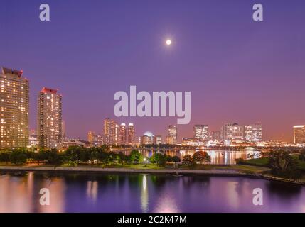 Pilastro del Ponte Rainbow Bridge in Odaiba Bay, Tokyo, Giappone. Foto Stock