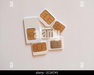 Mini e micro e nano Sims per il telefono cellulare Foto Stock