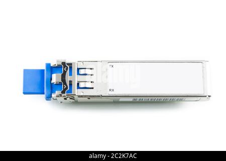 Ottico SFP Gigabit module per switch di rete isolato su sfondo bianco Foto Stock