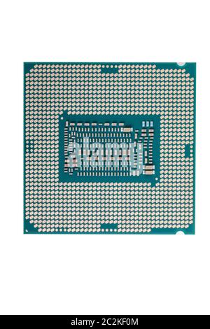 Nuovo computer moderno processore x86 di nona generazione e unità di elaborazione centrale CPU, isolati su sfondo bianco Foto Stock
