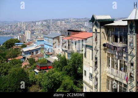 Chile Valparaiso - Vista della terrazza panoramica Foto Stock