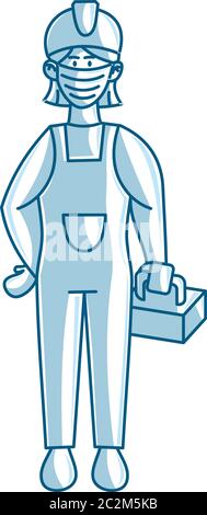 donna operaia costruzione indossando maschera medica vettore Illustrazione Vettoriale