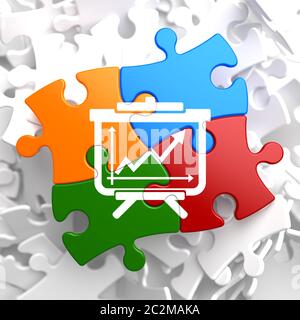 Lavagna a fogli mobili con icona della carta di crescita su Puzzle multicolore. Concetto aziendale. Foto Stock