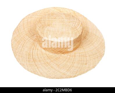 ampio cappello di paglia brimmed isolato su sfondo bianco Foto Stock