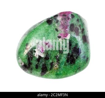 Primo piano di campione di minerale naturale proveniente dalla collezione geologica - gemma Zoisite lucidata isolata su sfondo bianco Foto Stock