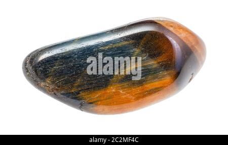 Closeup di campione di minerale naturale dalla collezione geologica - occhio della tigre lucidato e gemstone dell'occhio di Hawk isolato su sfondo bianco Foto Stock