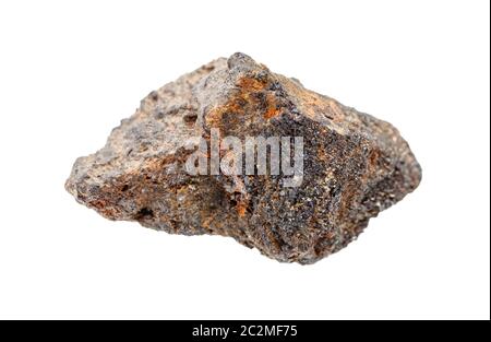 primo piano del campione di minerale naturale proveniente dalla raccolta geologica - pietra psilomelana non lucidata isolata su sfondo bianco Foto Stock
