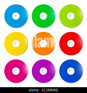 Colorato arcobaleno CD - DVD gamma isolato su sfondo bianco - mockup illustrazione Foto Stock