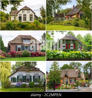 GIETHOORN, OLANDA - AGOSTO 01 2017: Le belle case e la città del giardinaggio è conosciuta come 'Venezia del Nord'. Foto Stock