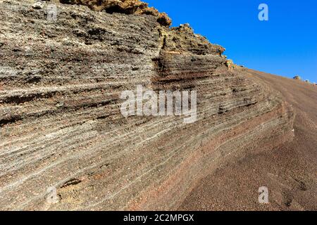 Formazione di rocce vulcaniche in diversi colori nelle vicinanze di El Golfo sull'isola delle canarie Lanzarote, Spagna Foto Stock