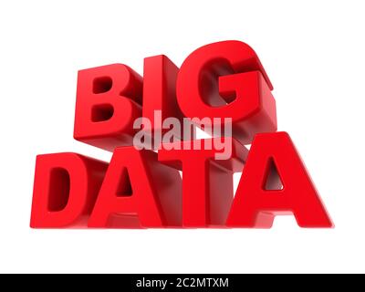 Big data - testo rosso isolato su bianco. Concetto IT. Foto Stock