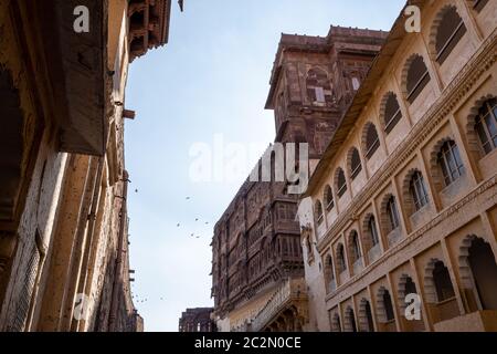 vari palazzi in mehrangarh forte a jodhpur, india Foto Stock
