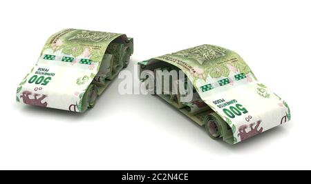 Finanziamenti per auto con pesos argentini (isolato su sfondo bianco) Foto Stock