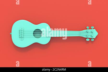 Immagine di rendering 3D soprano ukulele verde su sfondo rosso Foto Stock