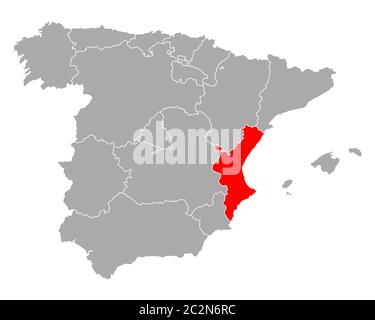 Mappa di Valencia in Spagna Foto Stock
