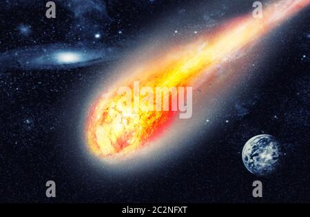 Asteroide vola nella spazio scuro Foto Stock