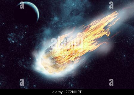 Asteroide vola in uno spazio scuro Foto Stock